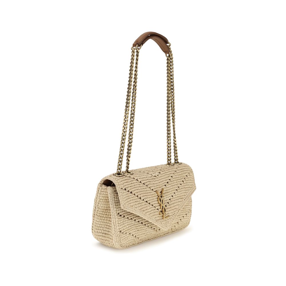 Saint Laurent Beige Raffia Loulou Shoulder Bag