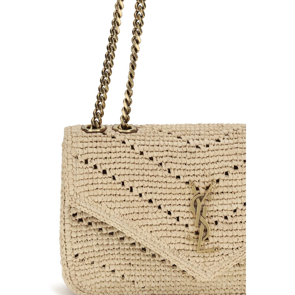 Saint Laurent Beige Raffia Loulou Shoulder Bag