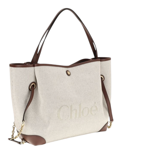 Chloé Clover Tote Bag Beige White Cotton Canvas