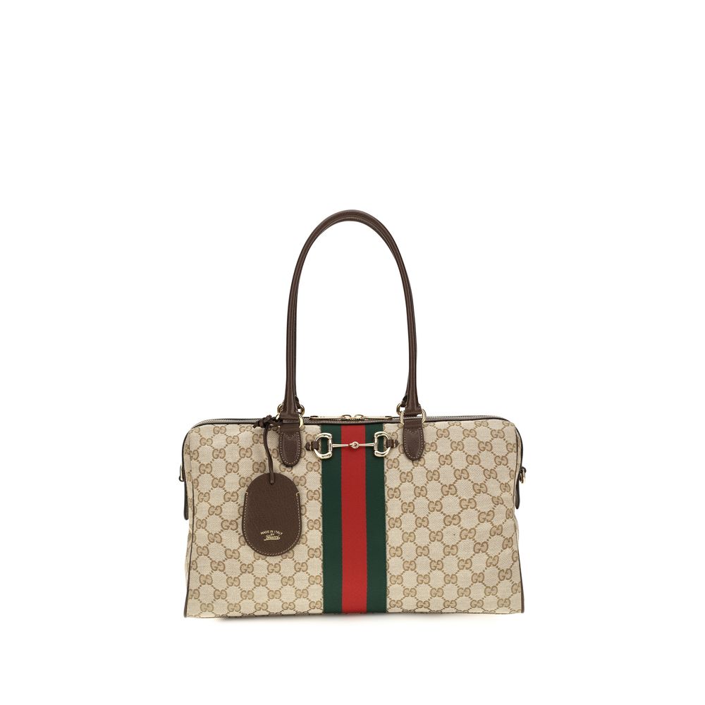 Gucci Beige Large Horsebit Web top Handbag