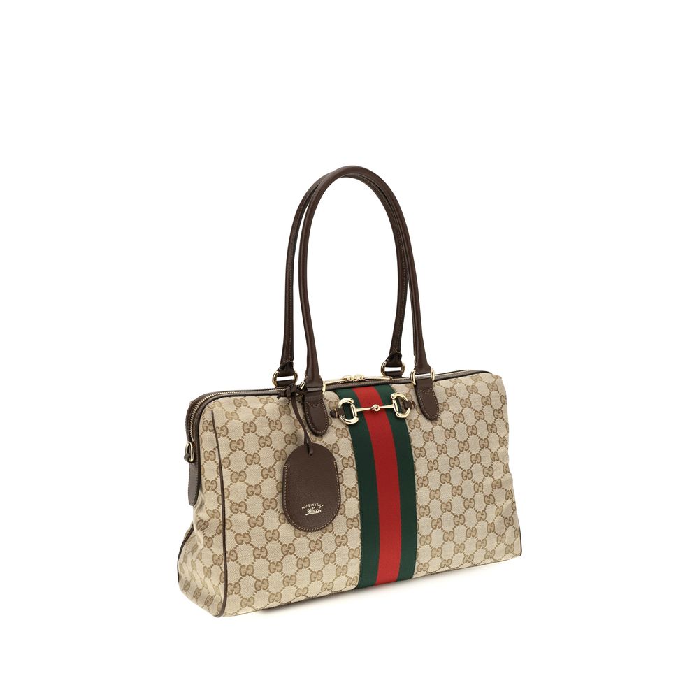 Gucci Beige Large Horsebit Web top Handbag