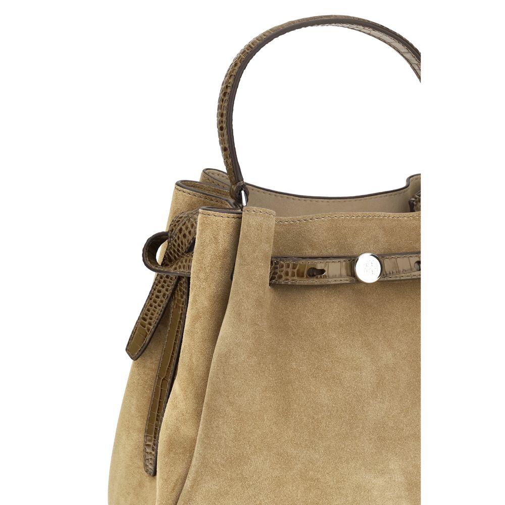 Tory Burch Beige Suede Romy Backet Bag