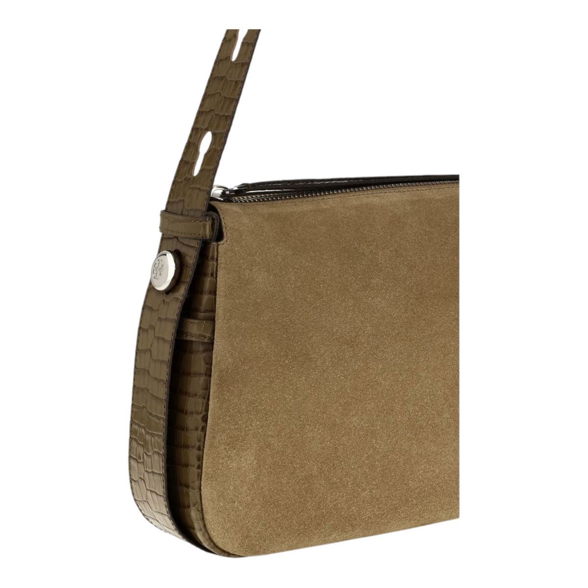 Bolso de hombro XT & Co Romy en ante beige con asa de efecto cocodrilo y cierre de cremallera superior