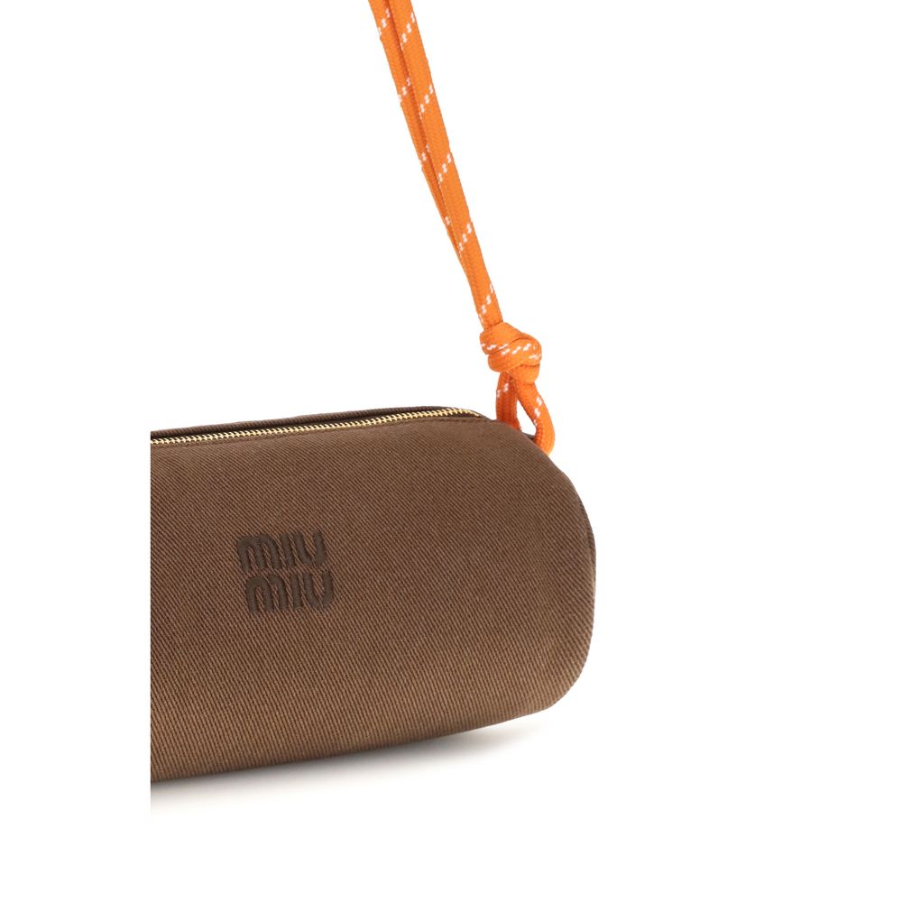 Miu Miu Brown Embroidered logo Shoulder Bag