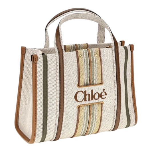 Chloé Small Woody Loop canvas Bolso Tote Rayas