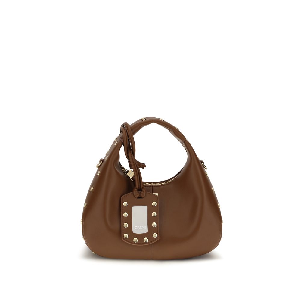 Ganni Brown Mini Studded Hobo Bag