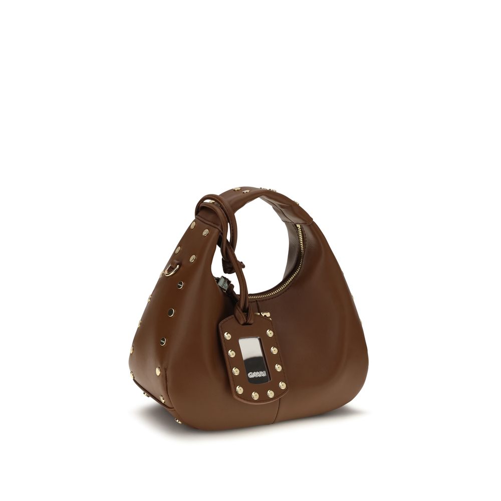 Ganni Brown Mini Studded Hobo Bag