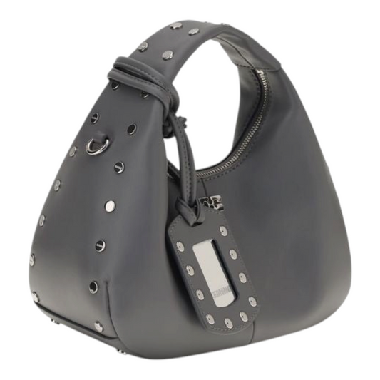 Ganni Mini Studded Hobo Bag Grey