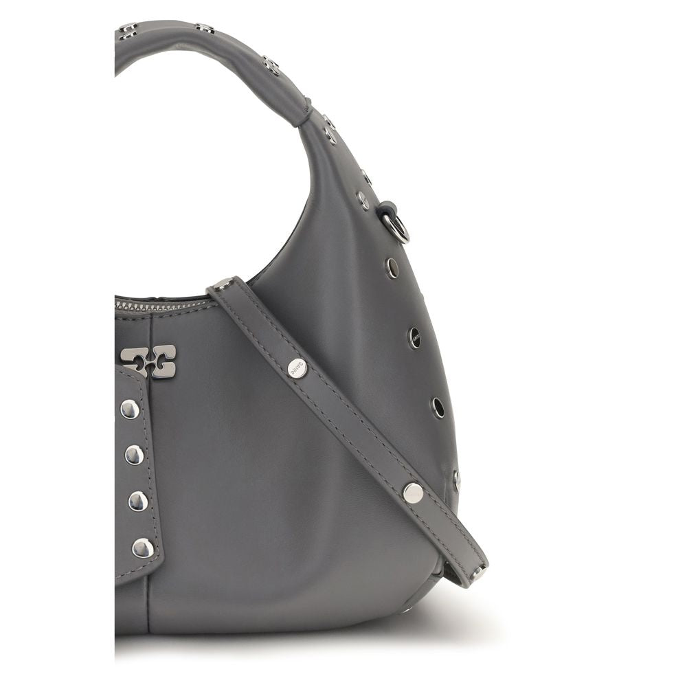 Ganni Grey Mini Studded Hobo Bag