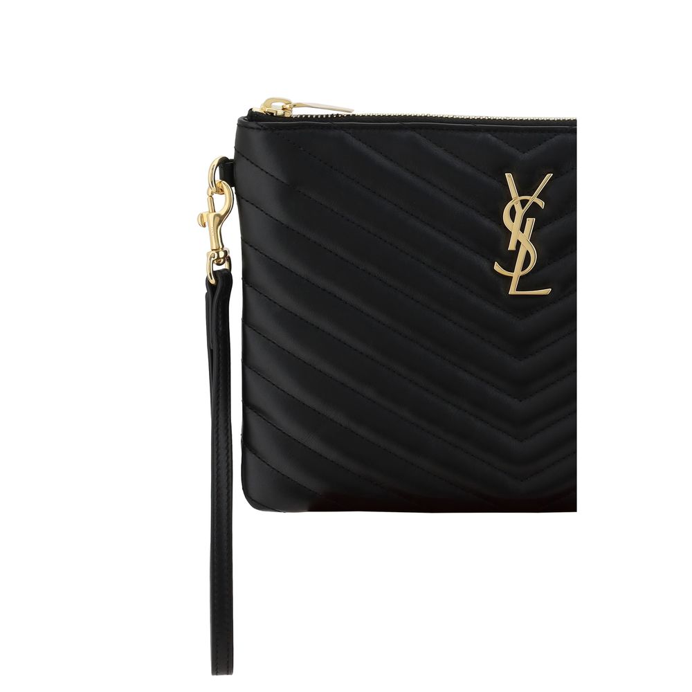 Saint Laurent Black Cassandre Matelassé Clutch Bag
