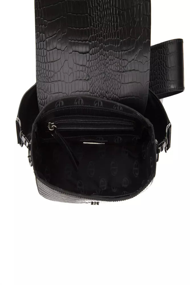 Pompei Donatella Jet Black Crocodile Crossbody Bag - XT & Co