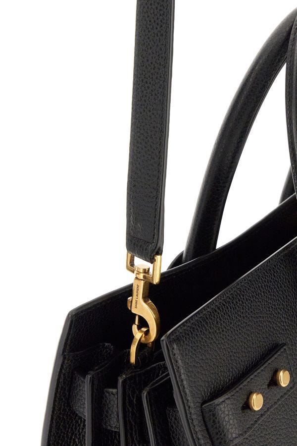 Saint Laurent Sac De Jour Small black pebbled leather satchel bag, logo detail
