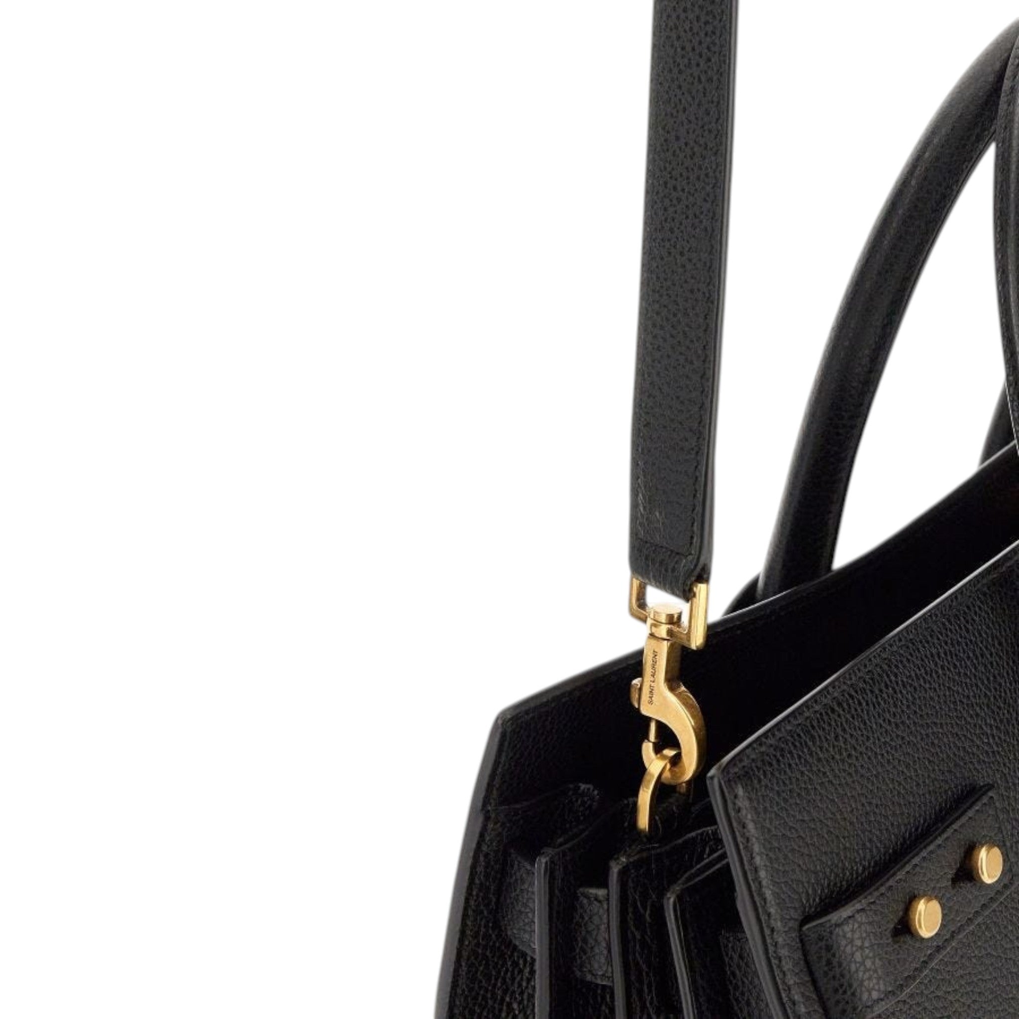 Saint Laurent Sac De Jour Small black pebbled leather satchel bag, logo detail