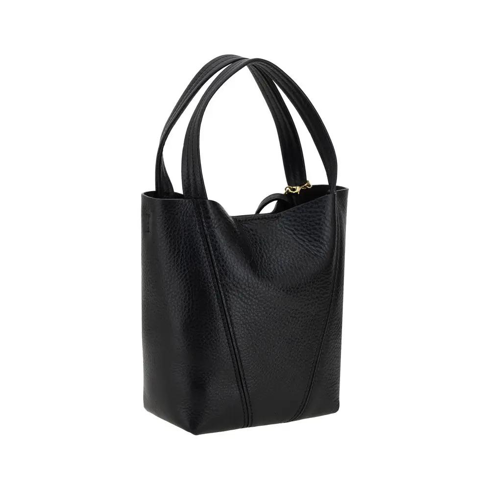 Chloé Spin-Shoulder Bag black pebbled leather shoulder bag front view