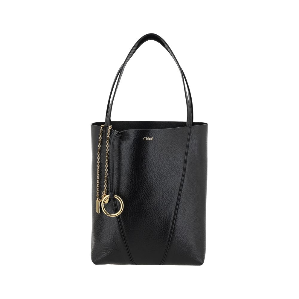 Chloé Spin Leather Shoulder Bag black pebbled leather front view