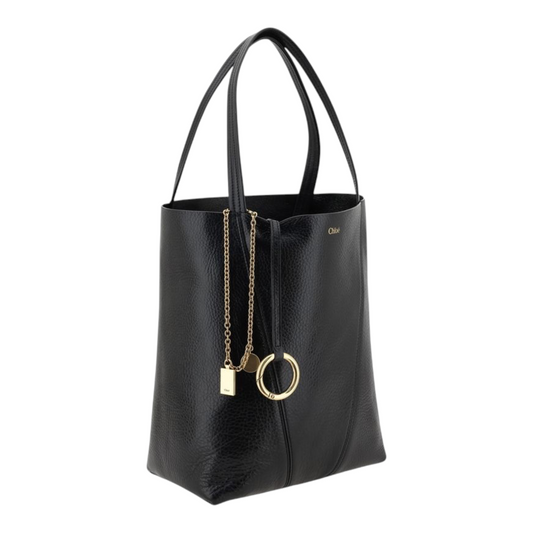 Chloé Leather Spin Shoulder Bag Black Leather