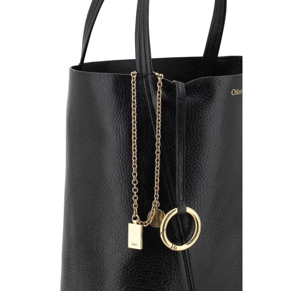 Chloé Leather Spin Shoulder Bag black leather, front view