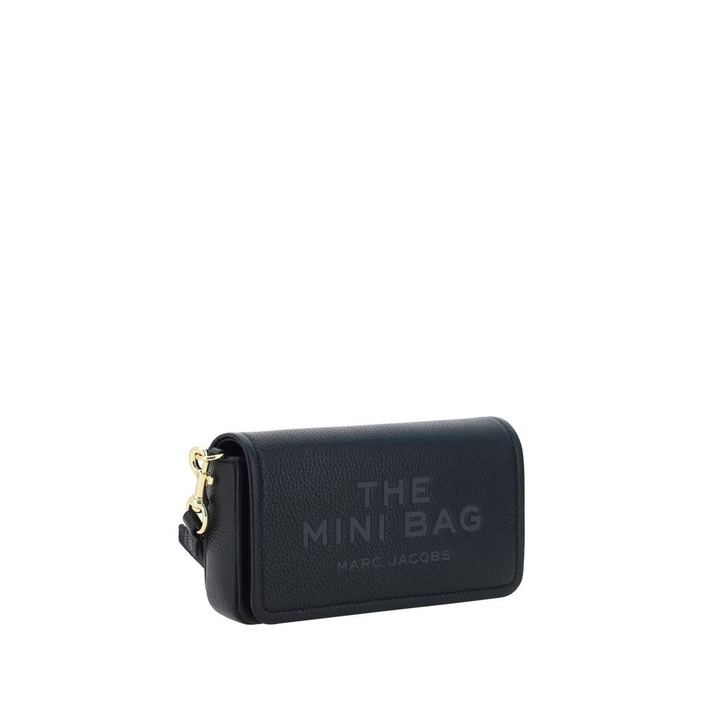 Marc Jacobs The Mini Bag black pebbled leather crossbody bag front view