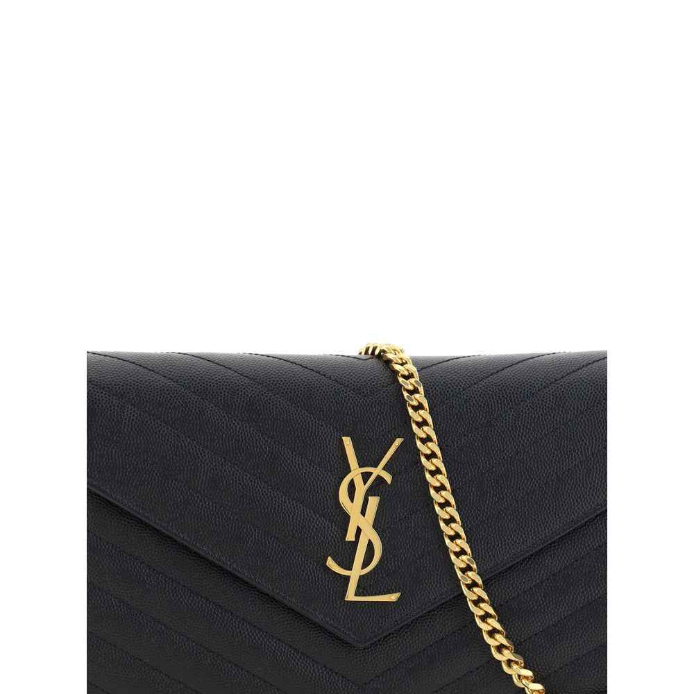 Saint Laurent Monogram leather black shoulder bag with gold chain strap logo detail