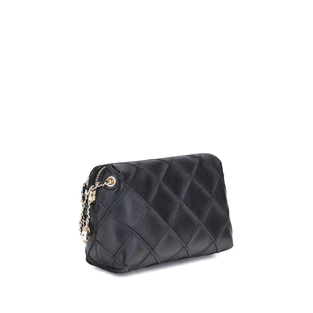 Tory Burch Fleming shoulder bag, black quilted leather, chain detail side view