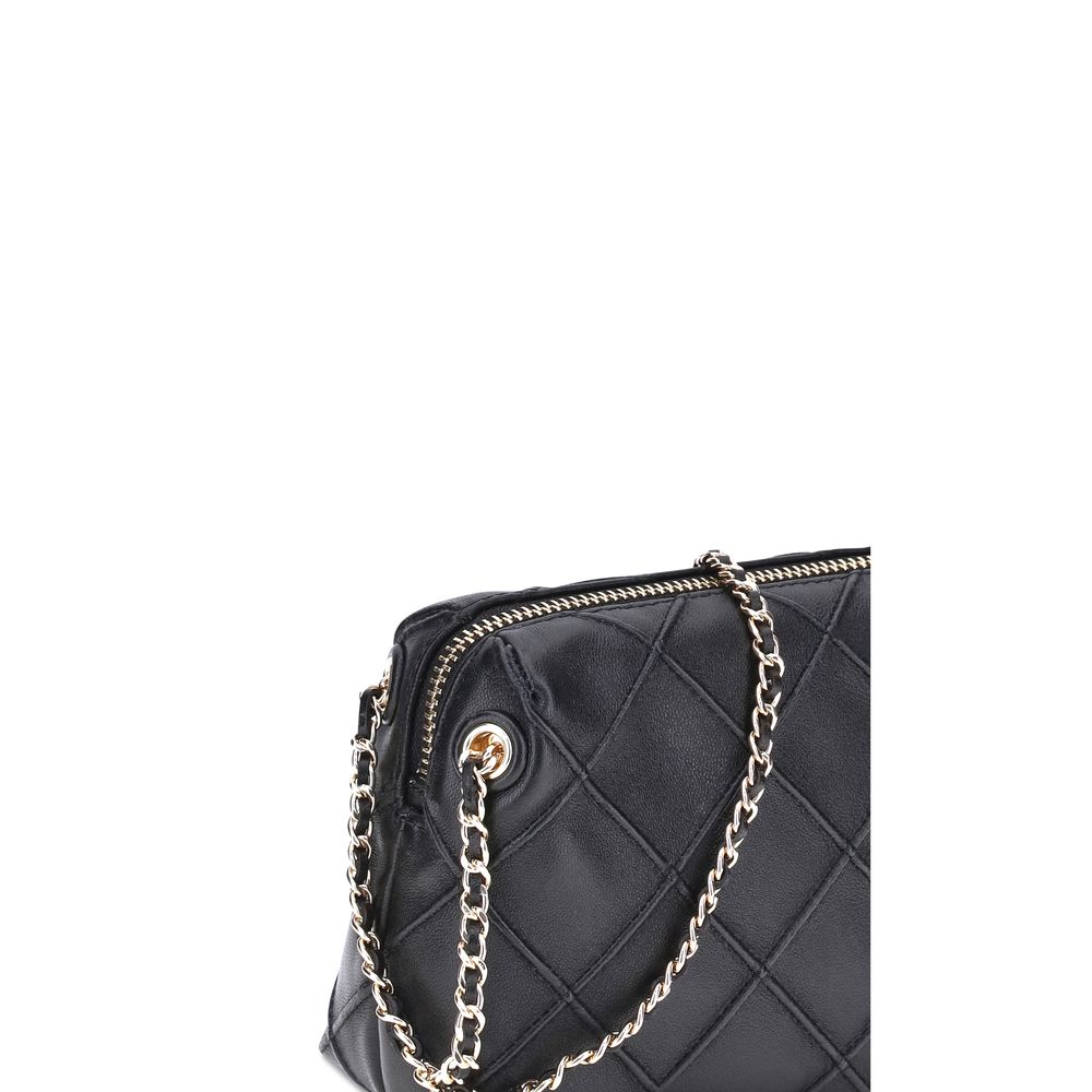 Tory Burch Fleming shoulder bag black leather, quilted with gold chain, front view