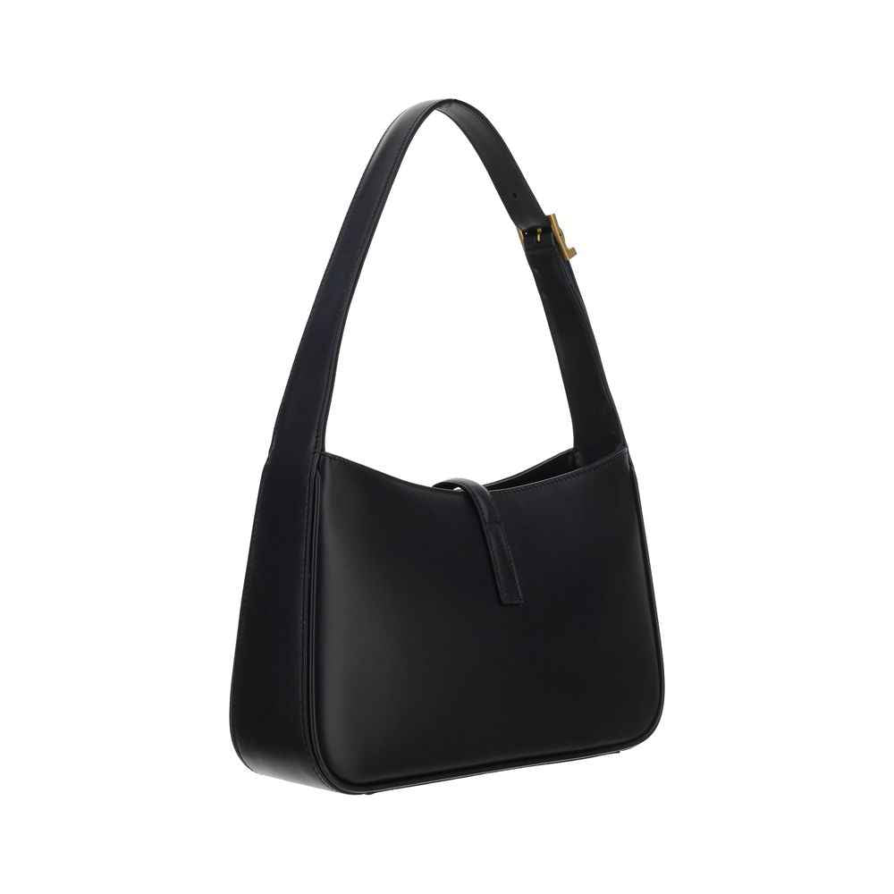 Saint Laurent Le 5 à 7 black leather small hobo shoulder bag, front view.