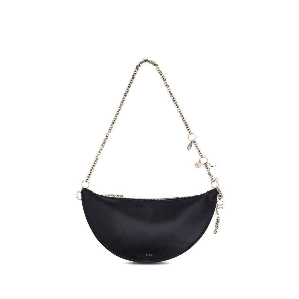 Chloé Icons black leather shoulder bag with chain strap front view