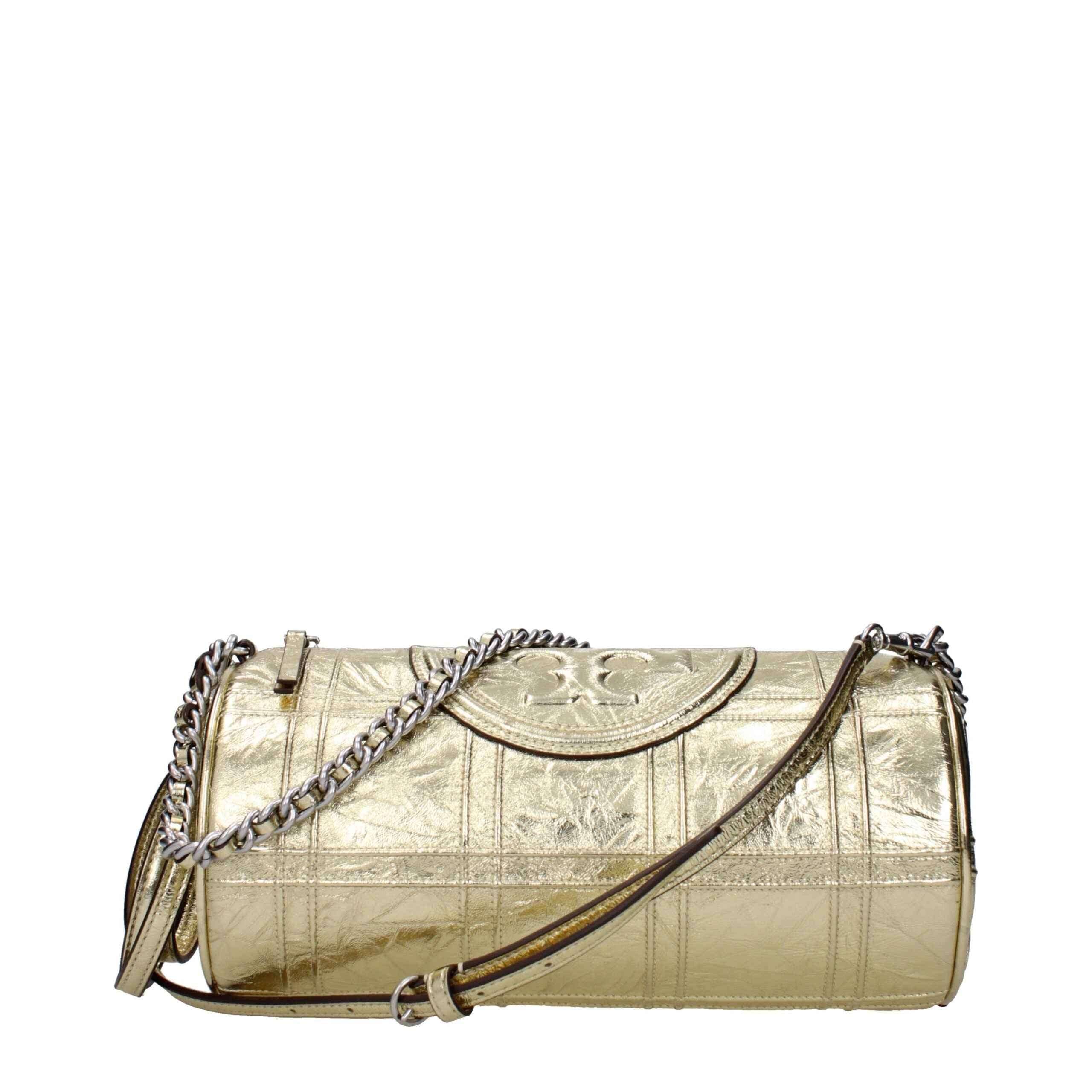Tory Burch Gold Leather Shoulder Bag, metallic gold leather, shoulder bag, side view