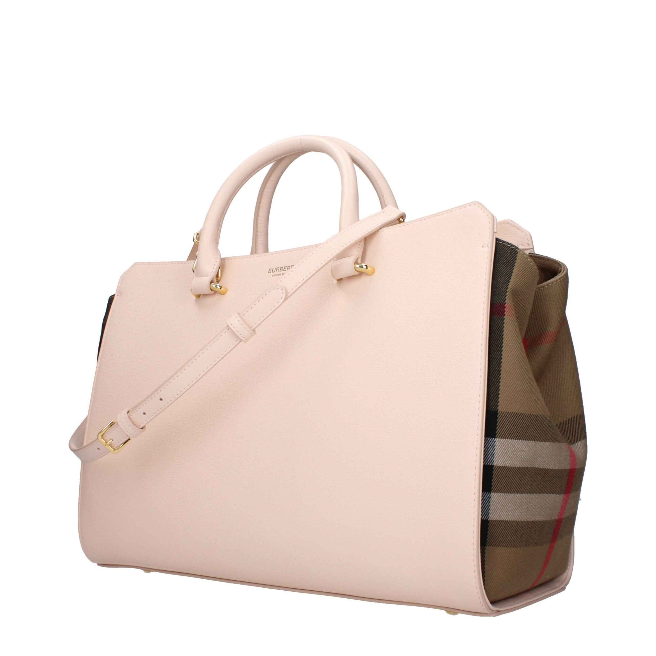 Burberry Knight Bag pink leather satchel with Burberry check side panels and gold-tone hardware, medium, front view