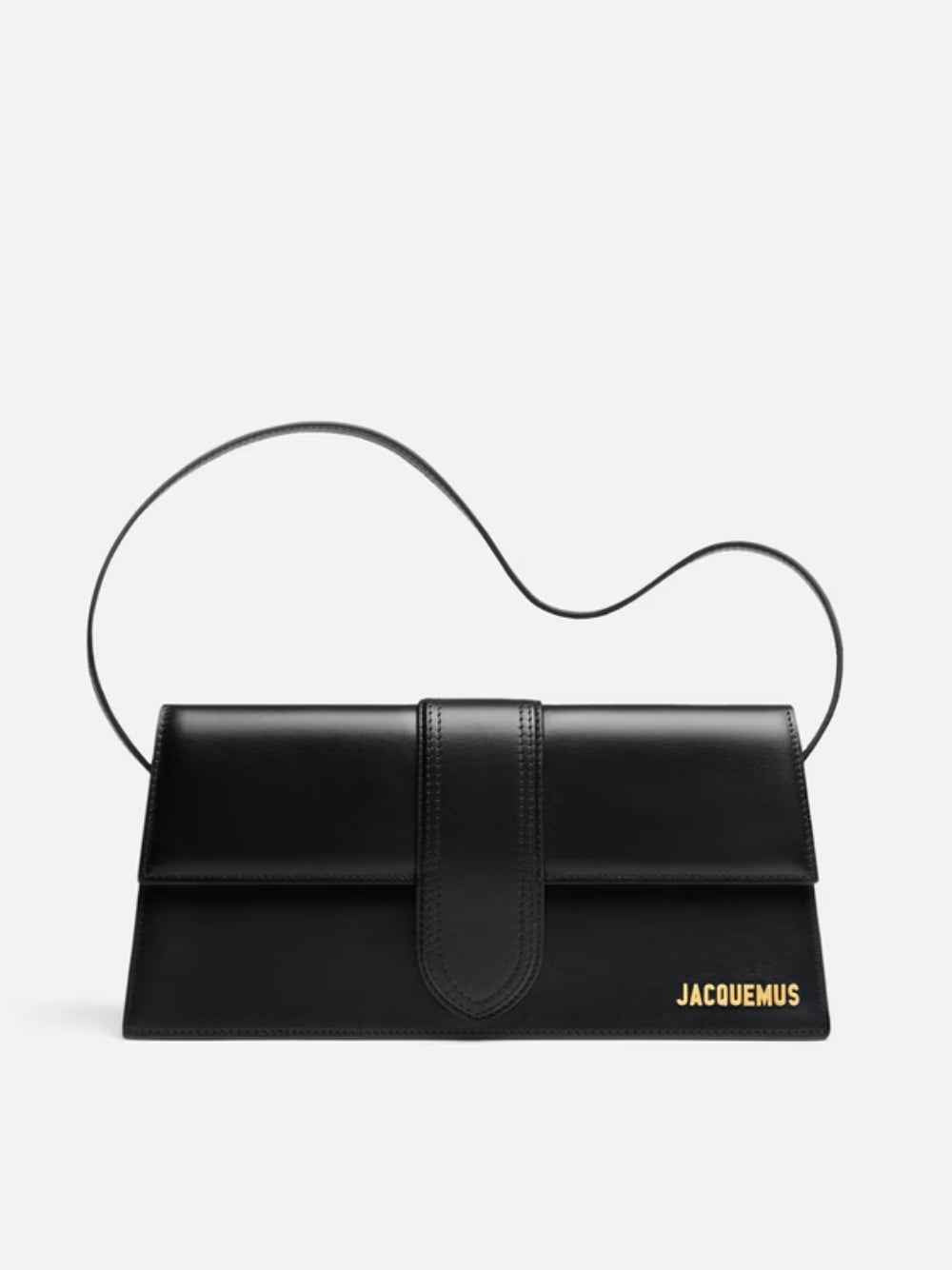 Jacquemus Le Bambino Long black leather crossbody bag front view