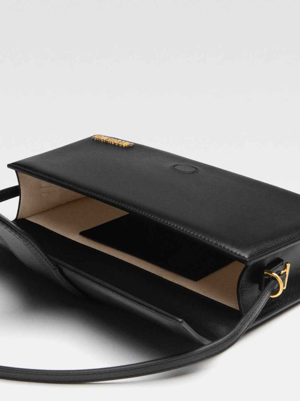 Jacquemus Le Bambino Long crossbody bag, black leather, interior view