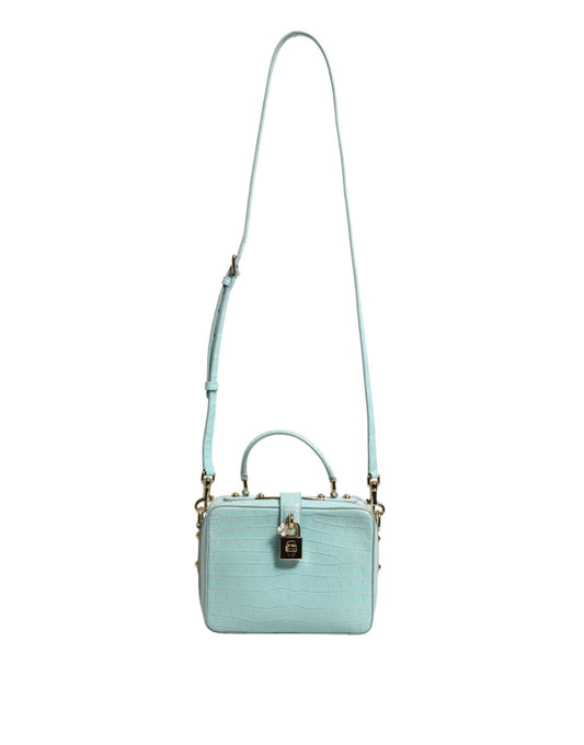 Dolce Gabbana Verdant Mint Crocodile-Embossed Leather Padlock Closure Shoulder Bag - XT & Co