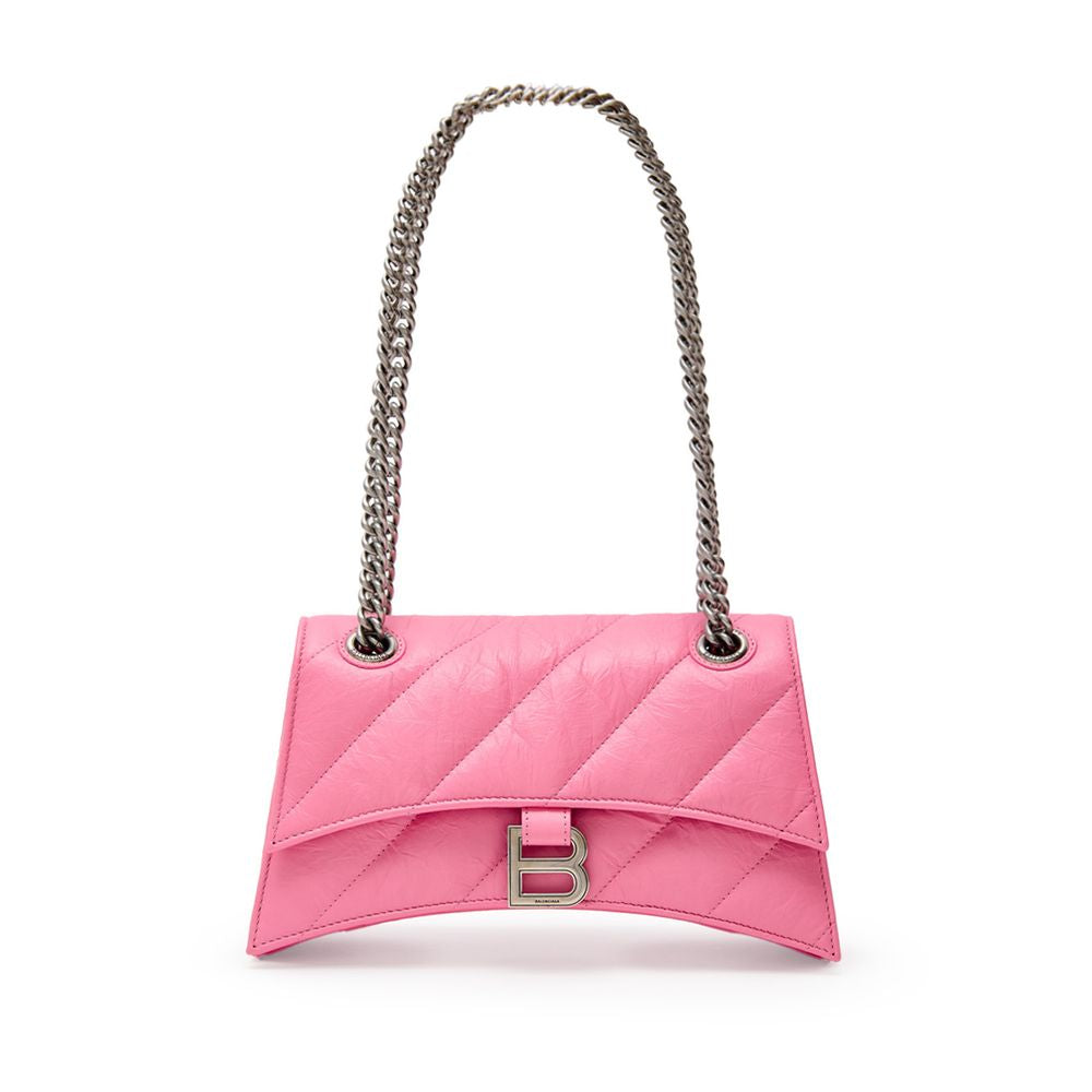 Balenciaga Crush Small Leather Pink shoulder bag with chain strap front view