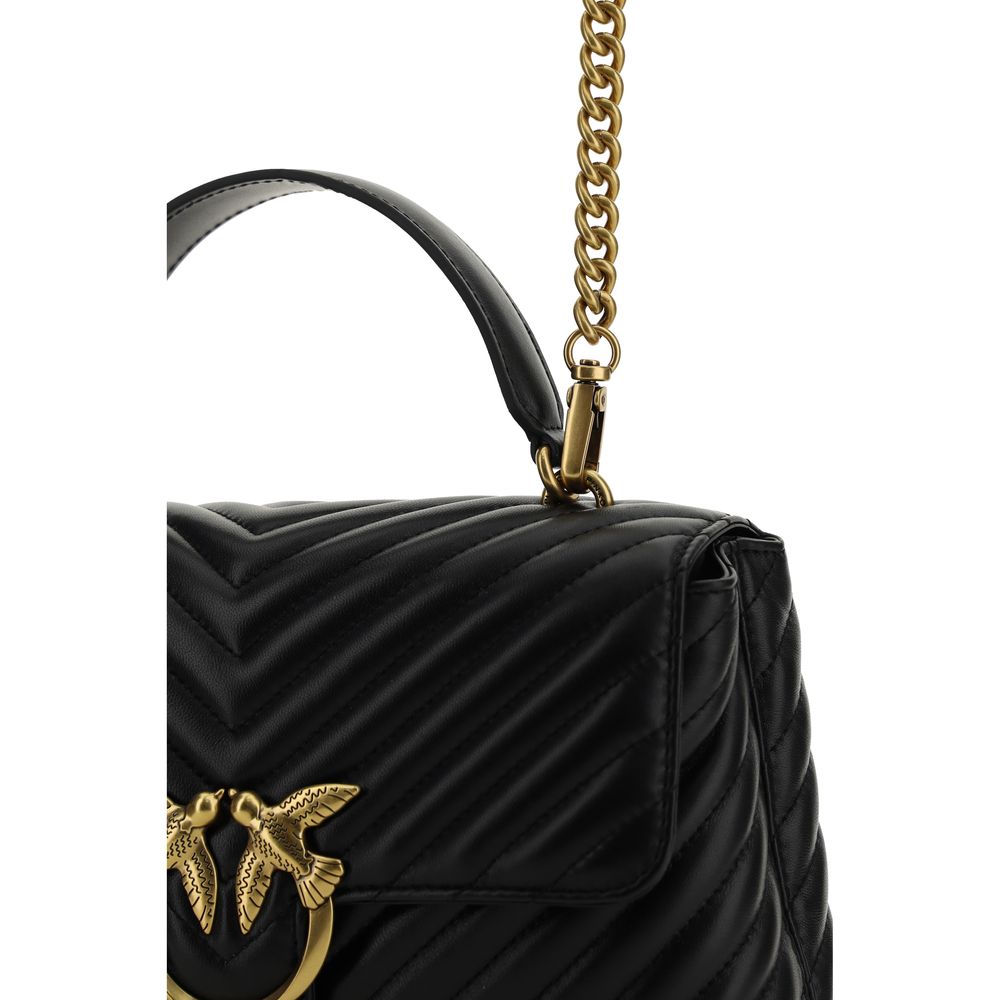 PINKO Calfskin Love Lady top-handle handbag, black quilted leather, front view