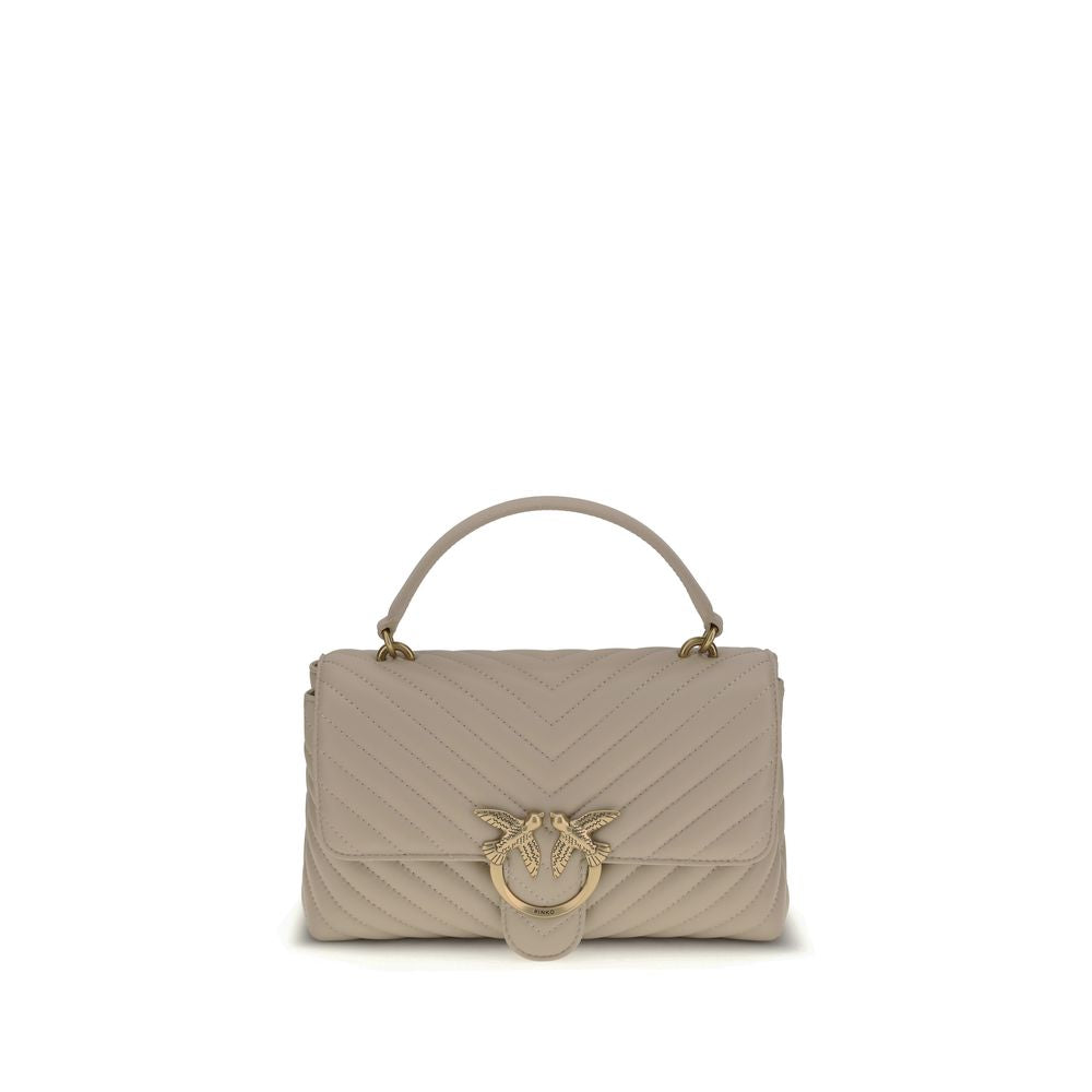 PINKO Calfskin Love Lady Mini Handbag beige chevron quilted top-handle, front view