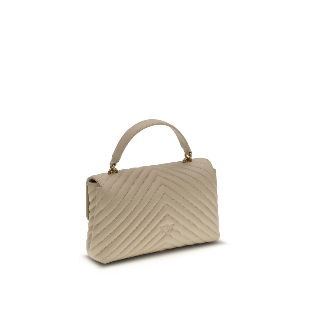 PINKO Calfskin Love Lady Mini Handbag beige top-handle, three-quarter front view