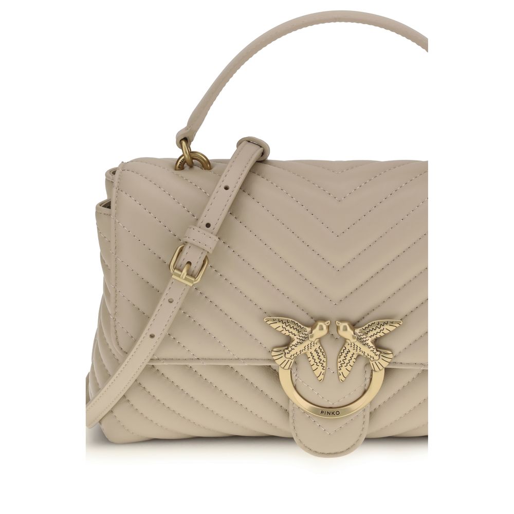PINKO Love Lady Mini Handbag in beige calfskin, quilted chevron, crossbody bag front view