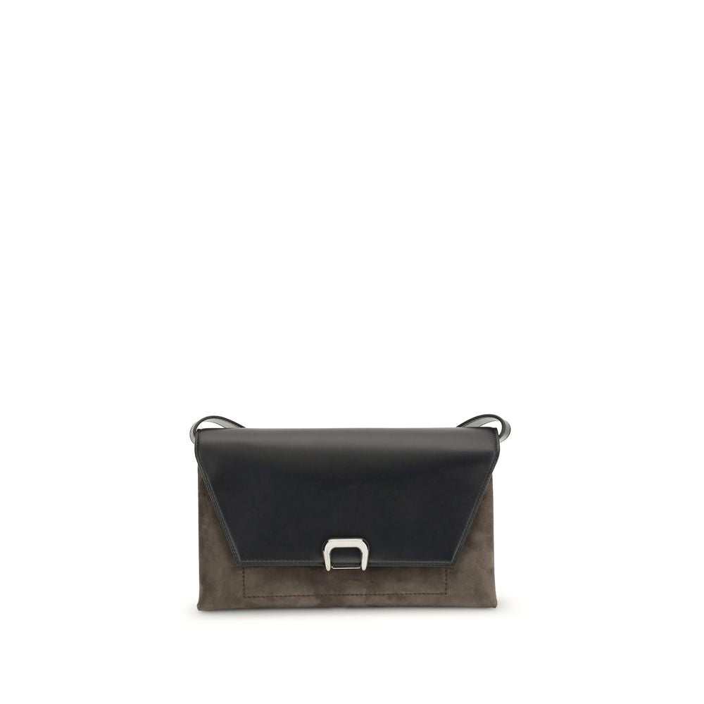 Brunello Cucinelli Sartorial Shoulder Bag, black leather flap with taupe suede body, front view