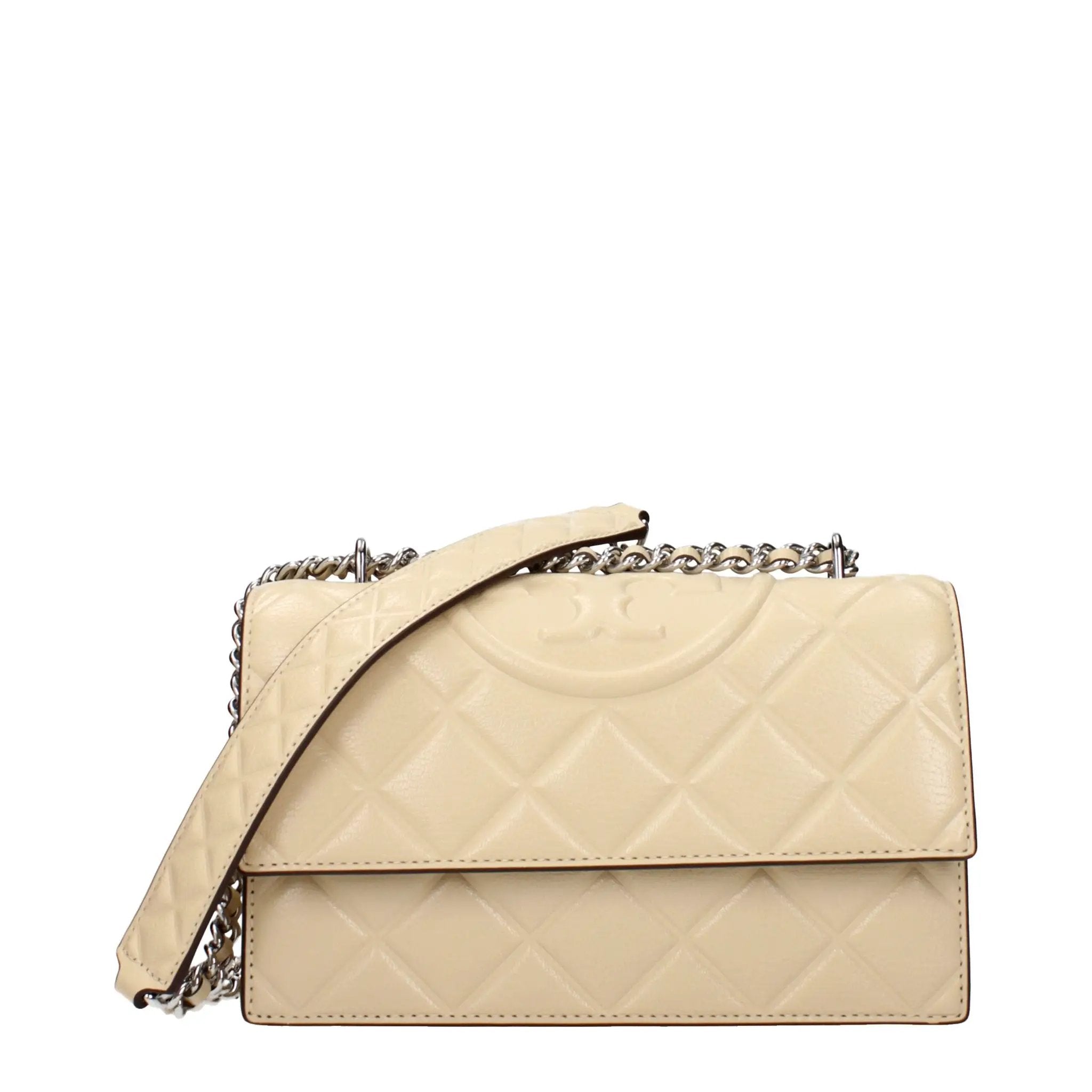 Tory Burch Leather Crossbody Bag beige leather, chain strap, front view