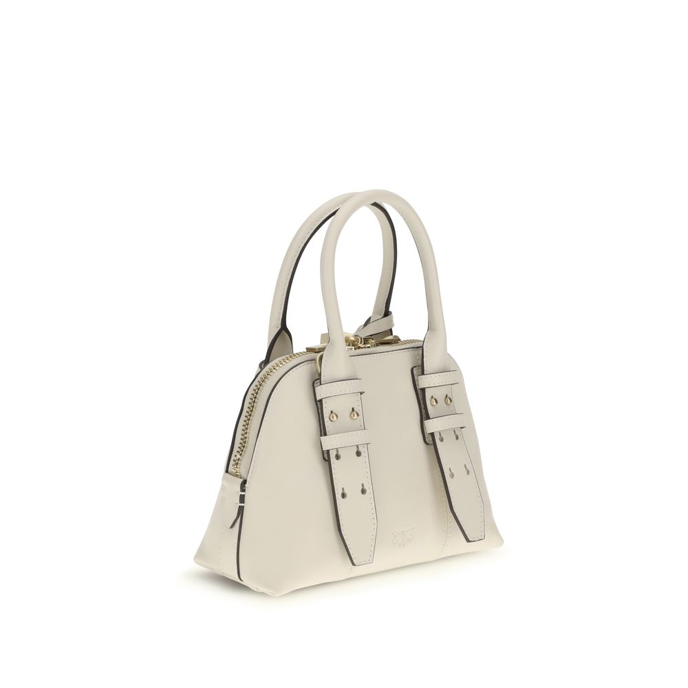 PINKO Bos Taurus handbag, white calf leather, top-handle, three-quarter front view.