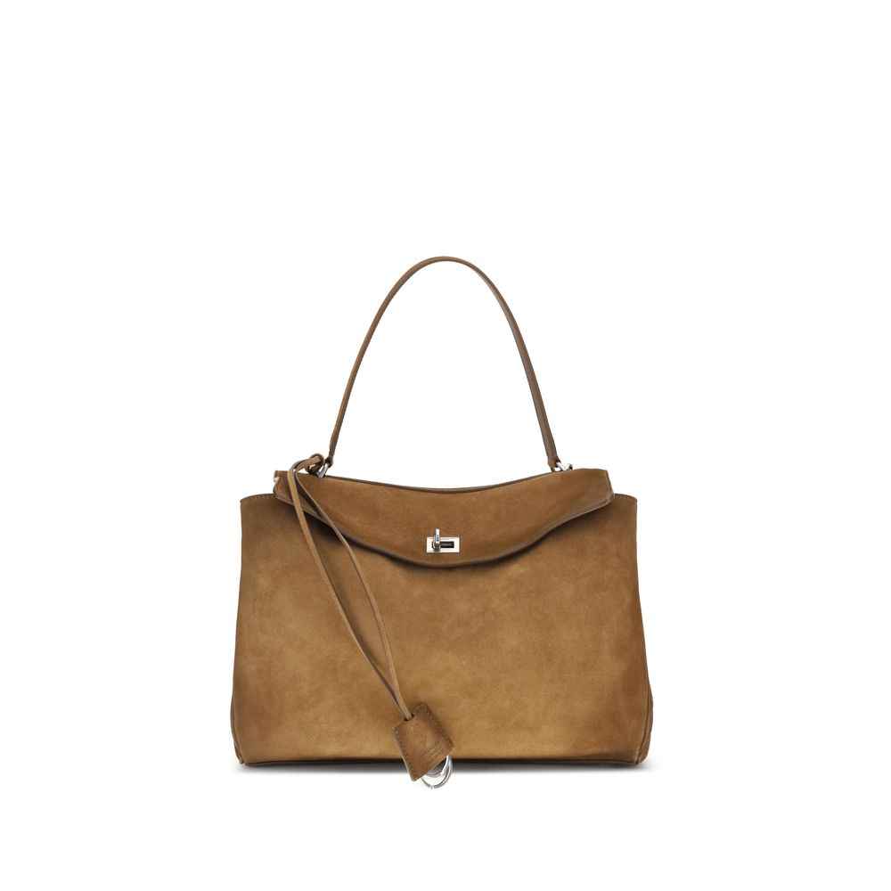 Balenciaga Medium Rodeo Bag tan suede shoulder bag front view