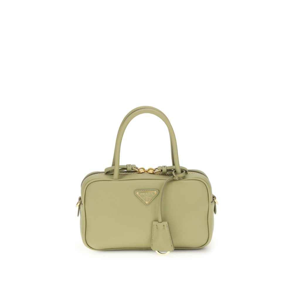 Prada Mini Promenade Bag, olive calf leather satchel, front view.