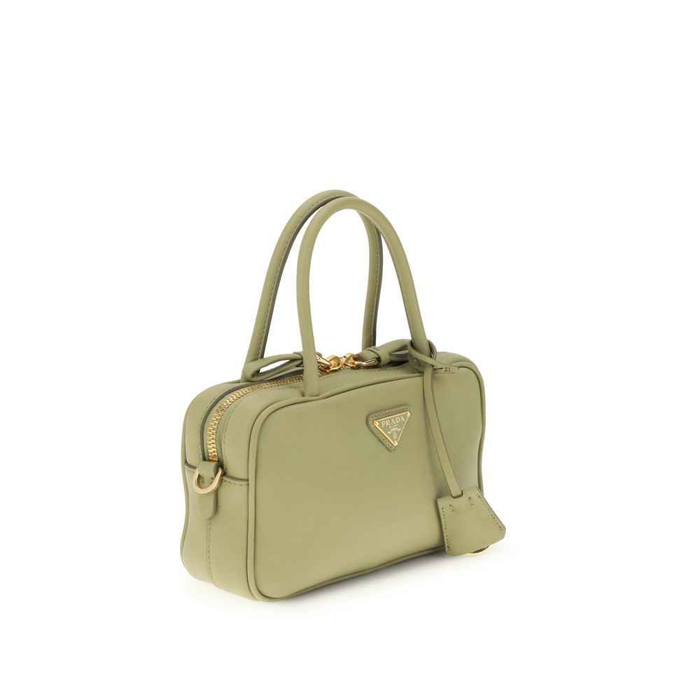 Prada Mini Promenade Bag green calf leather satchel front view