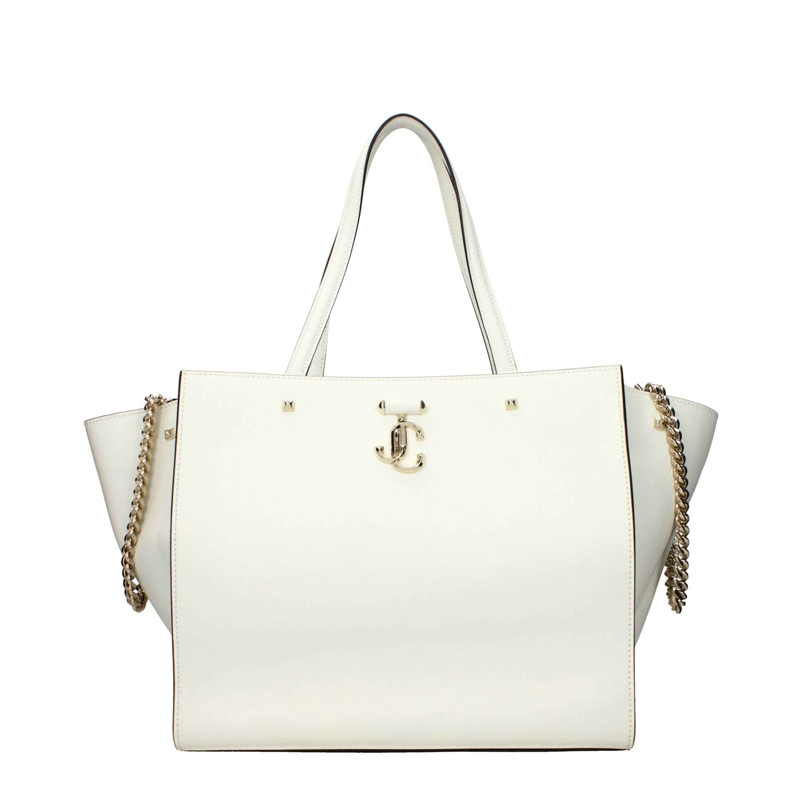 Jimmy Choo Avenue Day White Leather Shoulder Bag gold-tone hardware front view