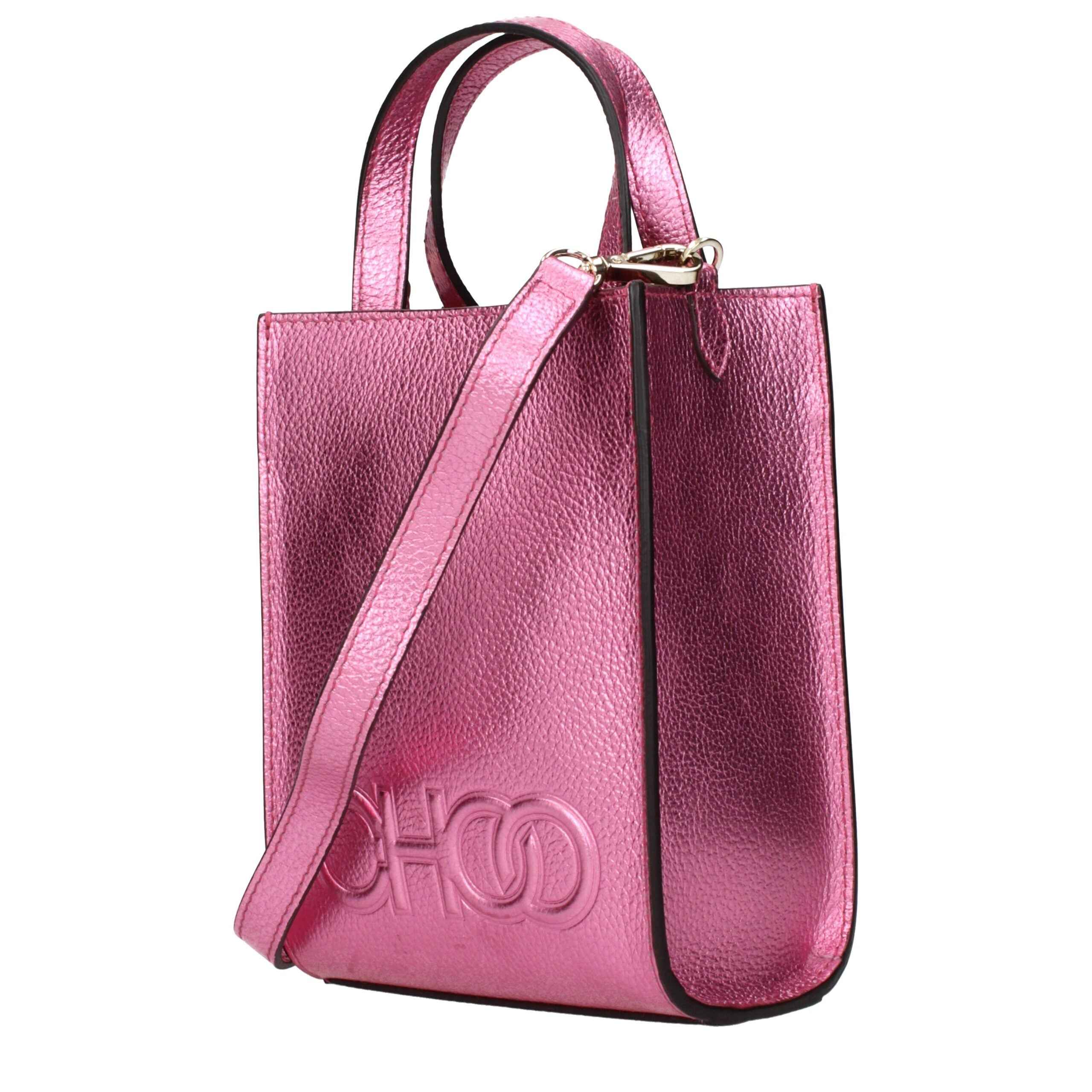 Jimmy Choo Mini Tote Bag pink metallic leather; tote, front view