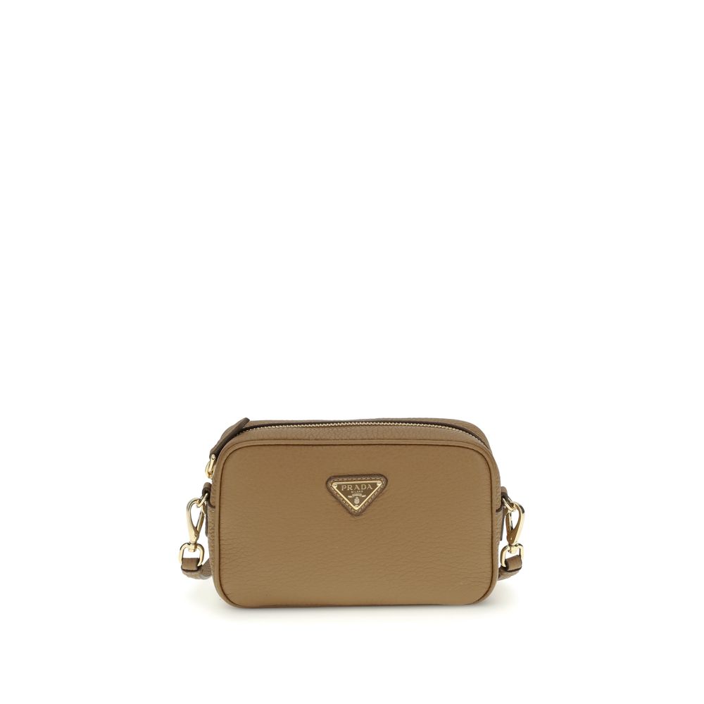 Prada Mini Shoulder Bag, beige calf leather, shoulder bag, front view.