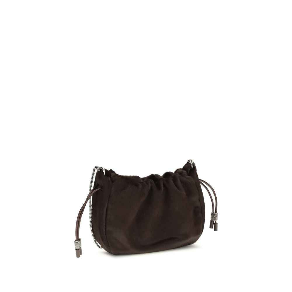 Brunello Cucinelli Mellow Mini Ponyhair Bag, brown ponyhair, shoulder bag, front view