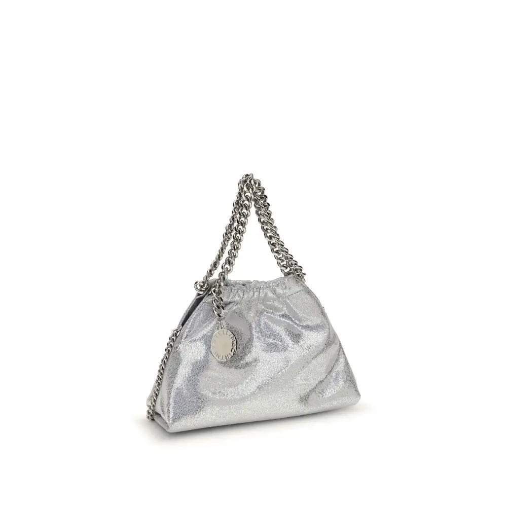 Stella McCartney Falabella Shoulder Bag, silver metallic fabric, chain-strap, three-quarter view