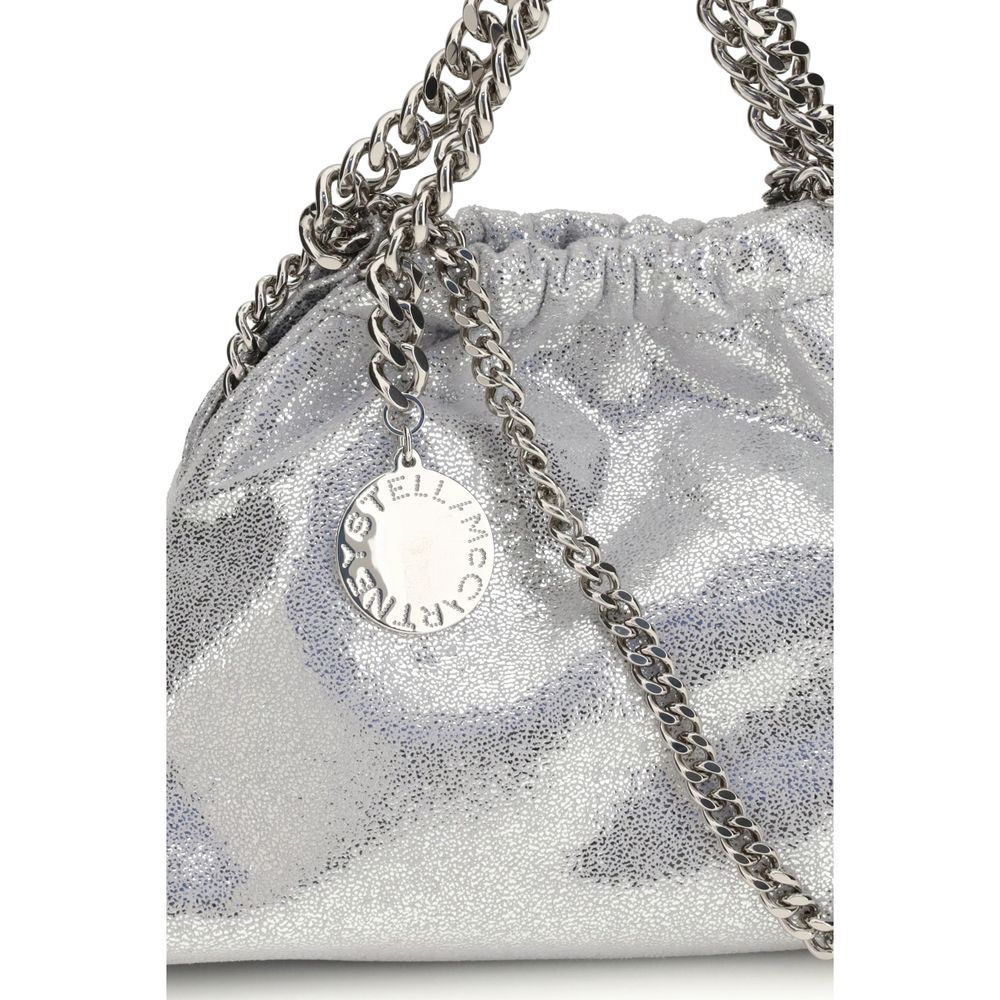 Stella McCartney Falabella metallic silver fabric shoulder bag with chain; logo detail