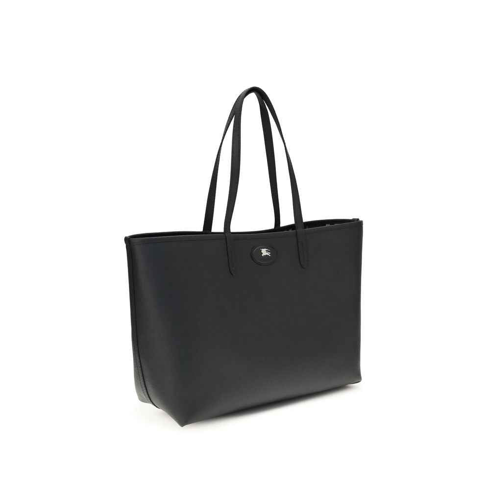 Burberry Bloomsbury Tote, black leather, logo detail, front view